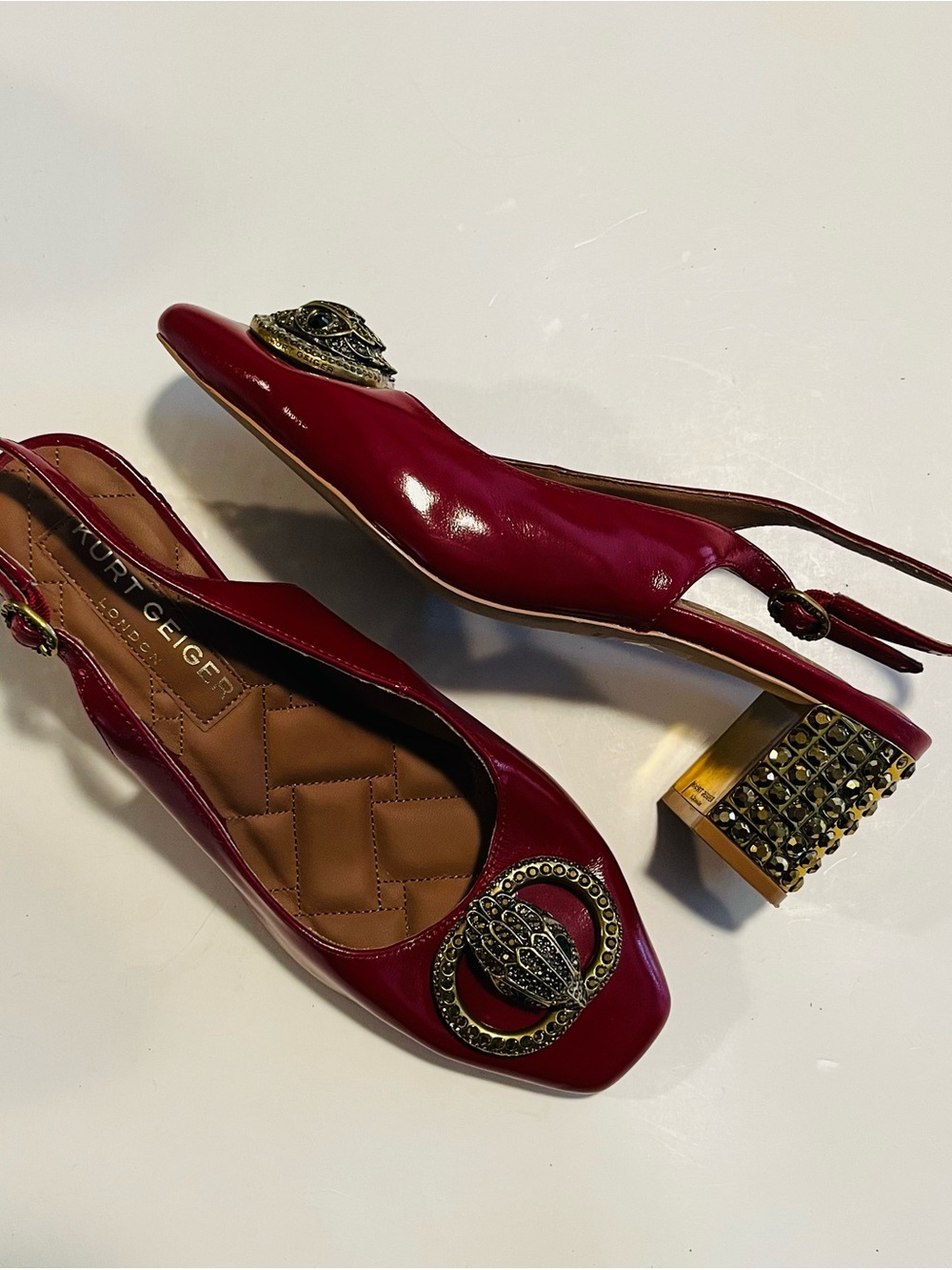 Kurt Geiger London Women’s Red Leather Slingback Chelsea Block Heels Size EU 40